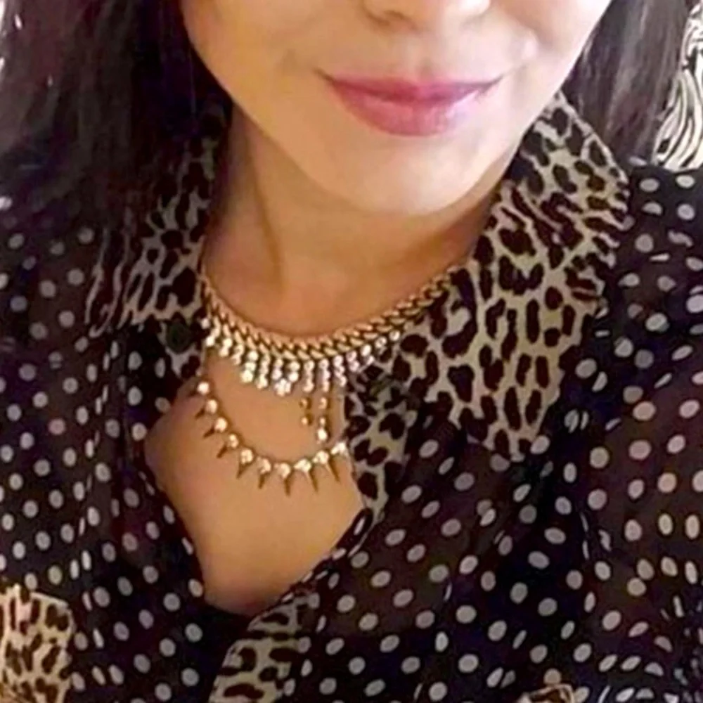 Stella & Dot | Vintage Gold Peach Rhinestone Spike Statement Necklace Re… - Picture 3 of 13